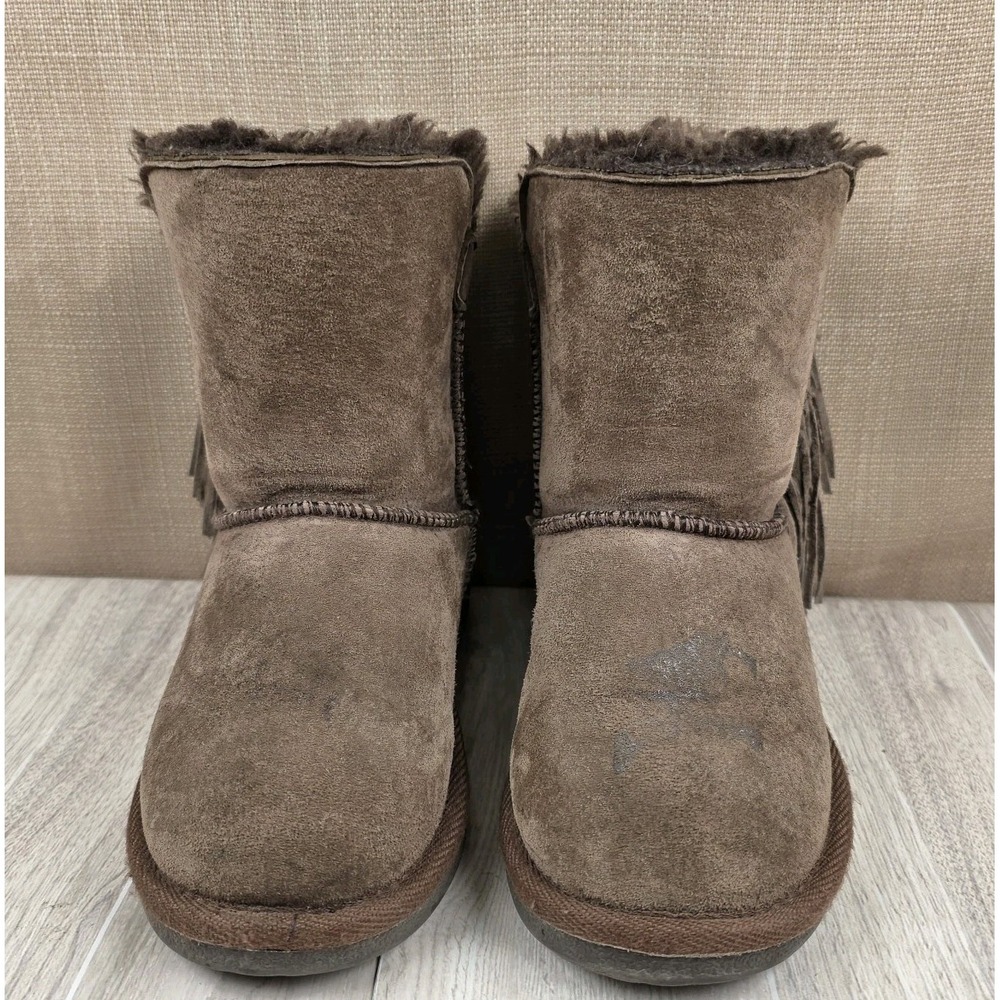 Lamo Girls Sellas Faux Suede Fringe Winter Boots Faux Fur Chocolate Brown Size 1